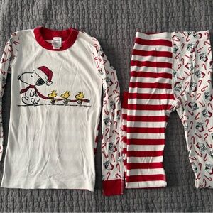 Hanna Andersson Peanuts Snoopy Kids Pajama Set Holiday Christmas pjs stripes